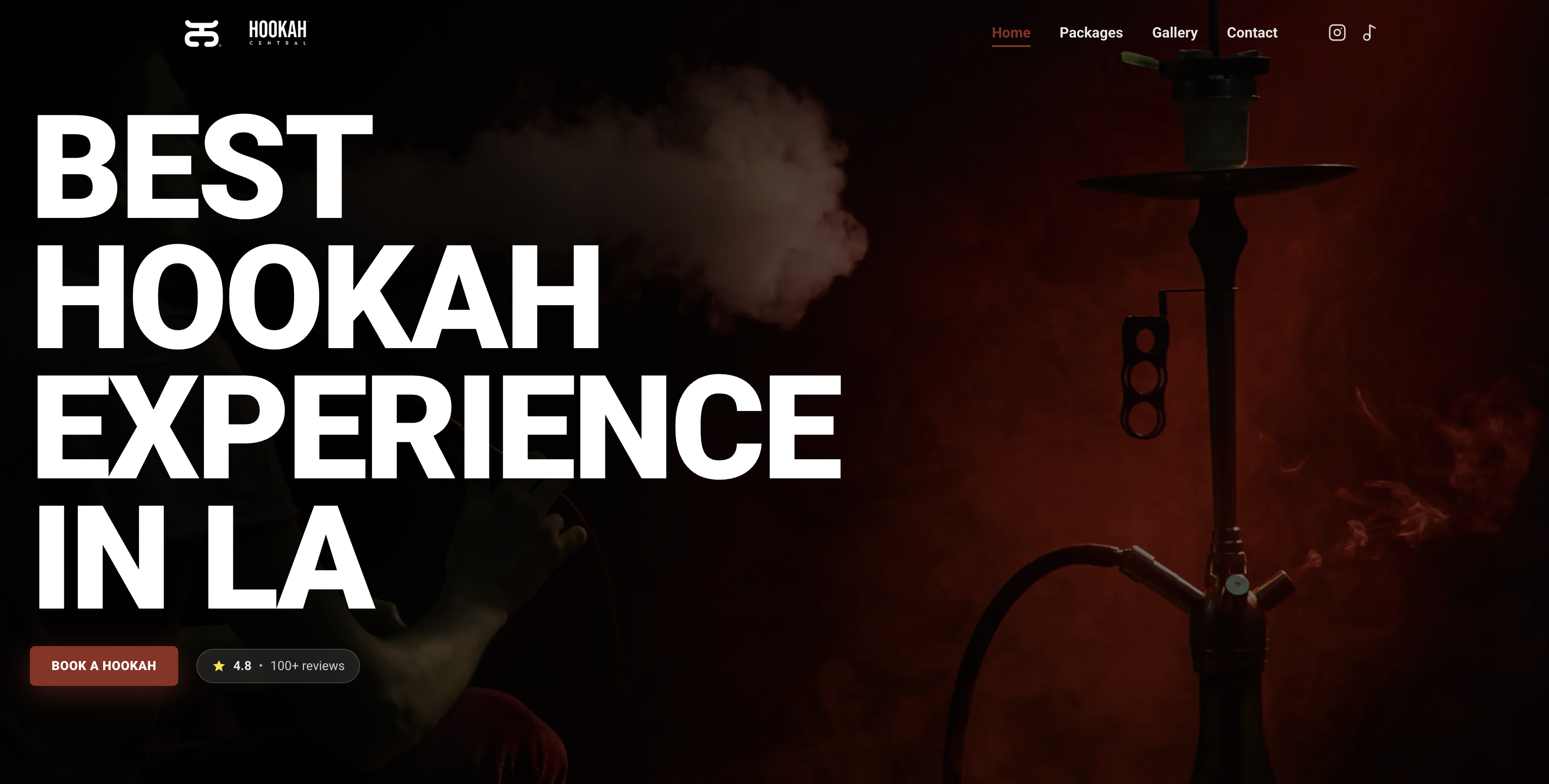 Hookah Central landing page hero with bold imagery